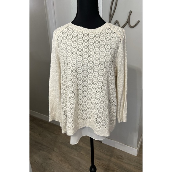 Lucky Brand Sweaters - Lucky Brand Lace Crochet Sweater Lined Linen Blend Boho Cottage Core Y2 Size XL